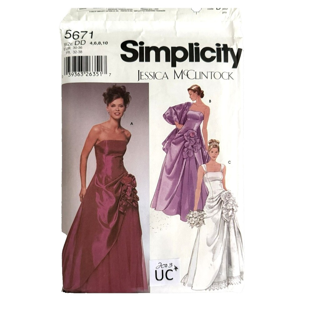 Y2K Jessica McClintock Simplicity 5671 Bridal Prom Dress Gown Side Ruching 4-10